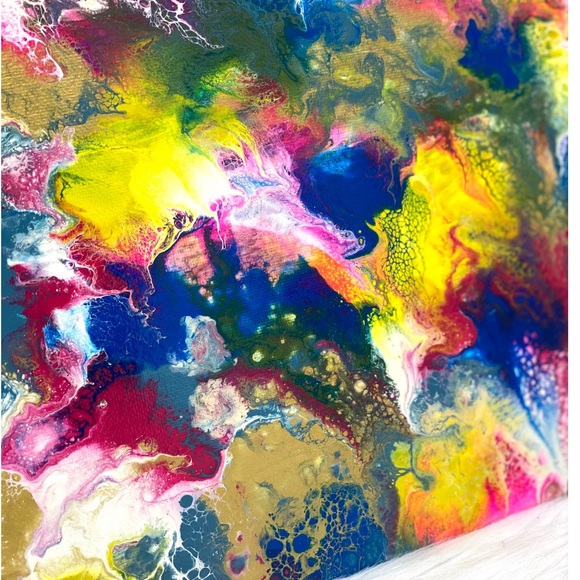 Rainbow pour abstract painting. 12x12” - Picture 2 of 2